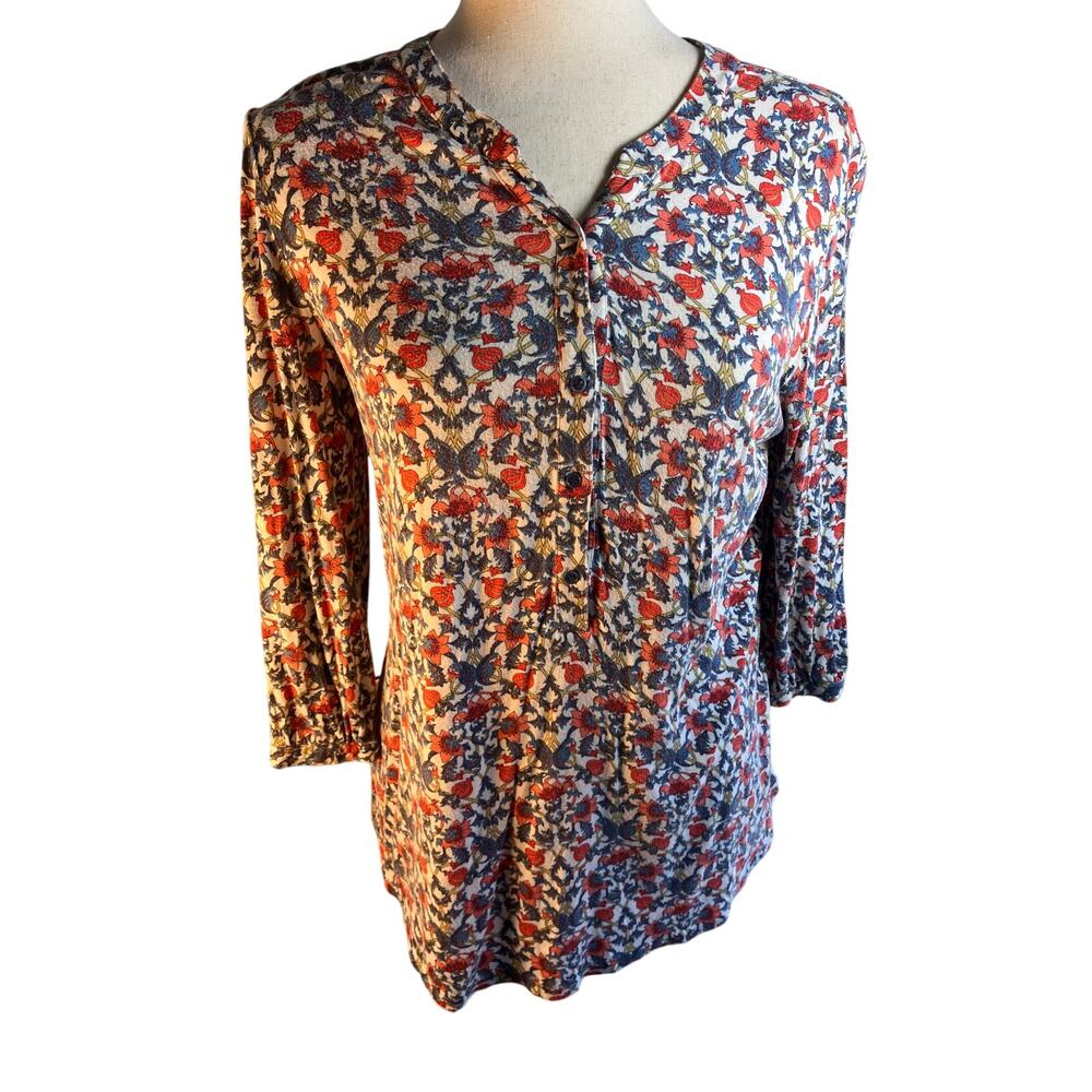Floral Cotton Top 3/4 length sleeve Size 10/M